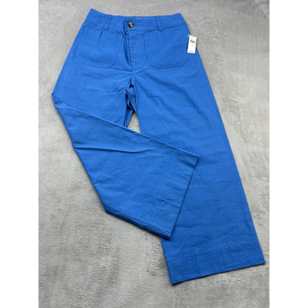 Maeve The Colette Pants Women 31 Sapphire Blue Wide Leg Cropped Linen Blend Chic